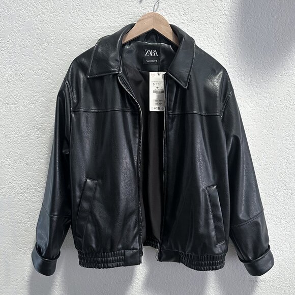 Zara Leather Jacket Black Small NEW WITH TAGS - Picture 1 of 3